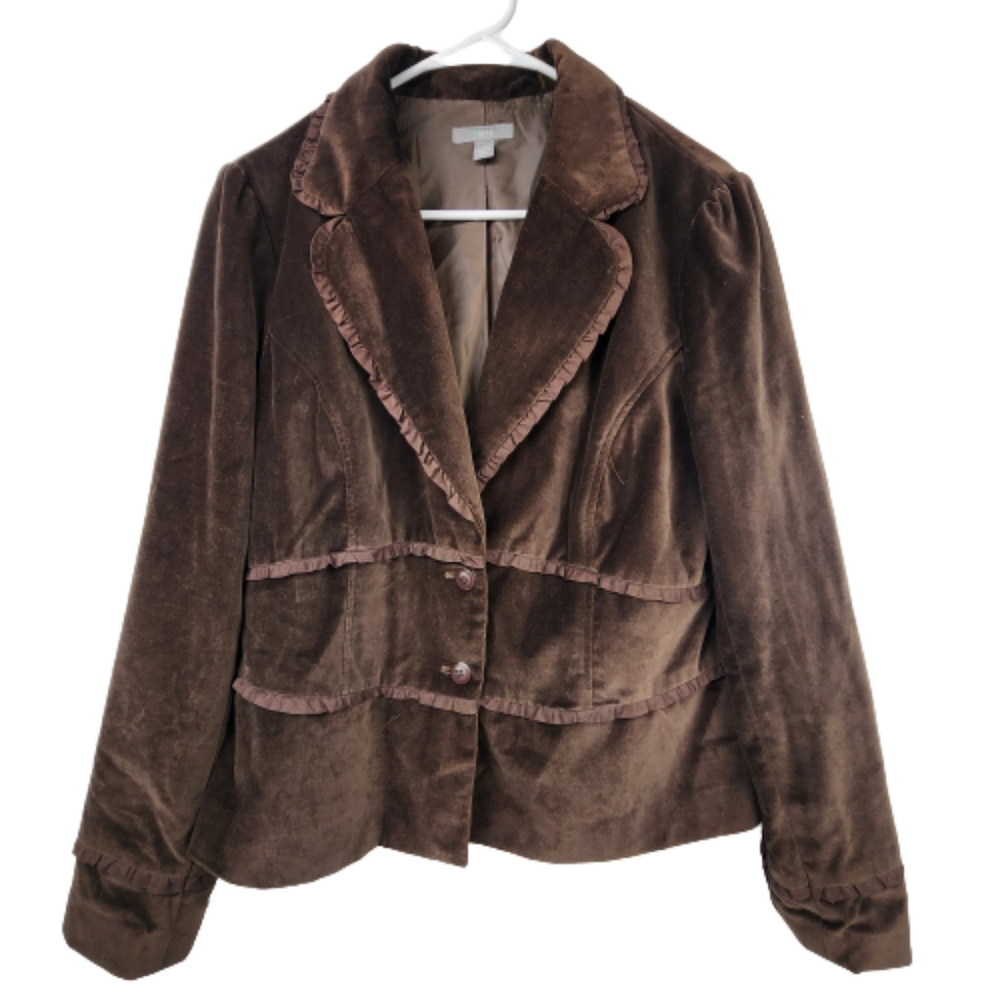Apt. 9 Brown Velvet Ruffle Boho Jacket Size 16
